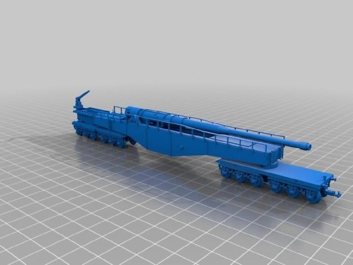 Escala HO / N Canhao ferroviario de longo alcance da serie Krupp K5 "Leopold".
