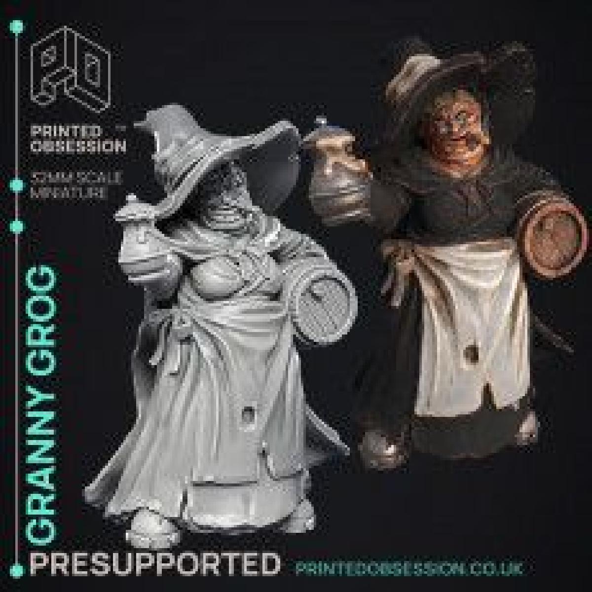 Granny Grog Bruxa Negra SUPORTADO Ilustrado e Estatisticas escala 32mm