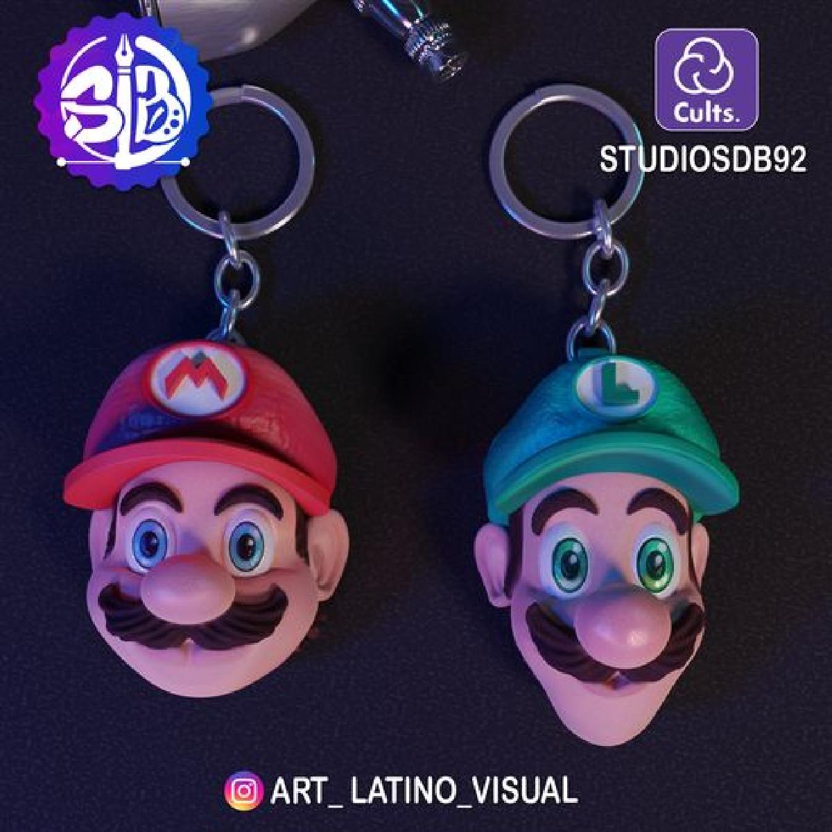 3MF super Mario bros chaveiros, sem suporte, Luigi cabeca, Mario bros, koopa
