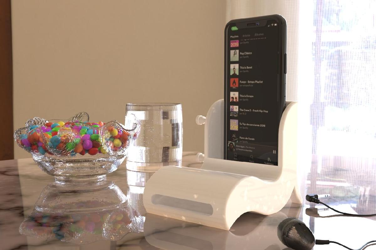 Amplificador de alto falante para telefone, suporte e porta fones de ouvido 3 em 1.