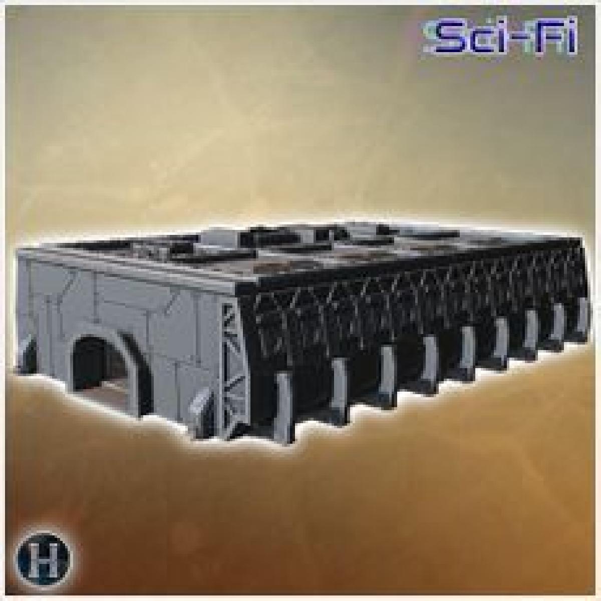 Instalacao industrial retangular macica com varias aberturas e paredes reforcadas de alta resistencia (4)   Ficcao cientifica futurista, pos apocaliptica, tabuleiro de jogos de guerra, exploracao planetaria, RPG, terreno.
