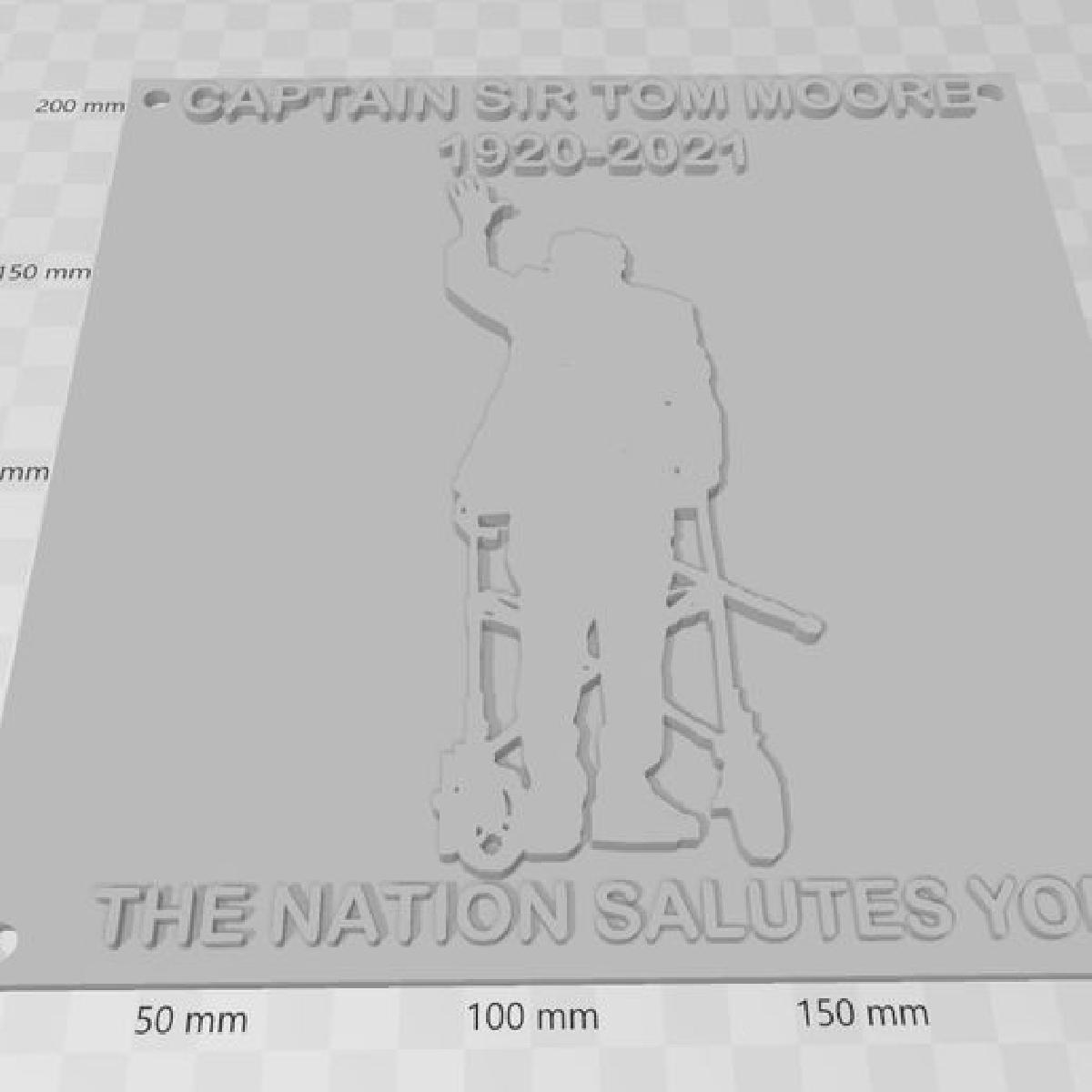 CAPITAO SIR TOM MOORE R.I.P MODELO DE SILHUETA IMPRESSO EM 3D PLAQUETA DE PAREDE