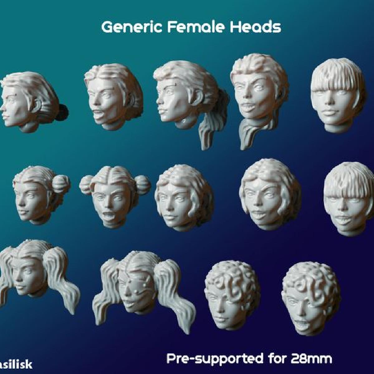 Cabecas femininas genericas pre suportadas 28mm