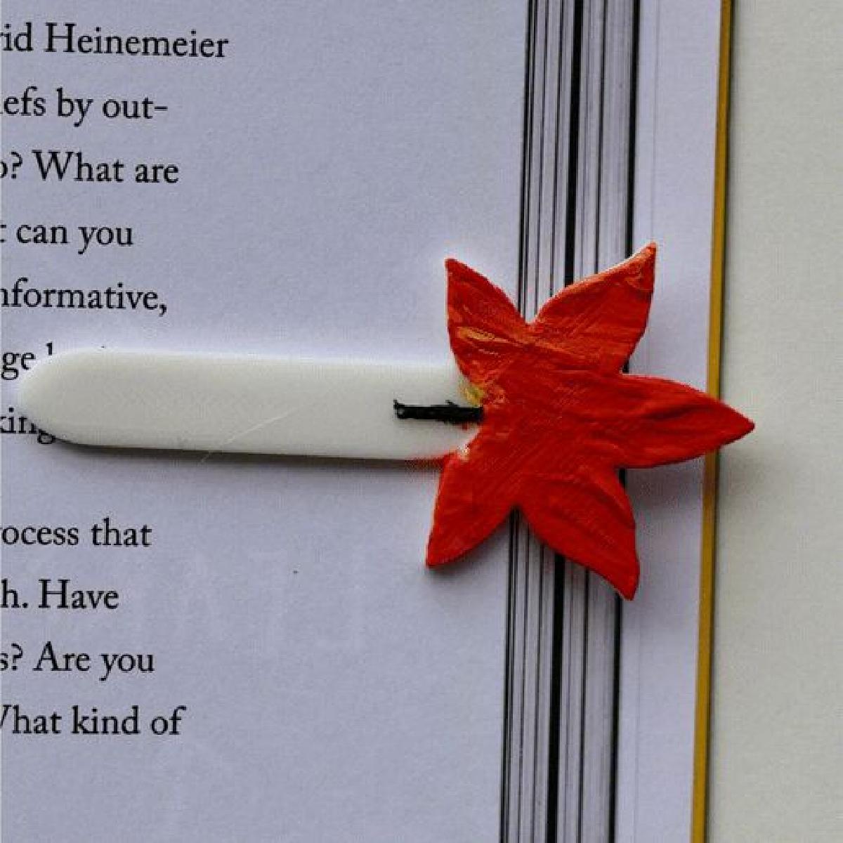 Marcador de pagina em forma de folha de verao. Arquivo STL para impressao 3D. Imprimir na posicao.