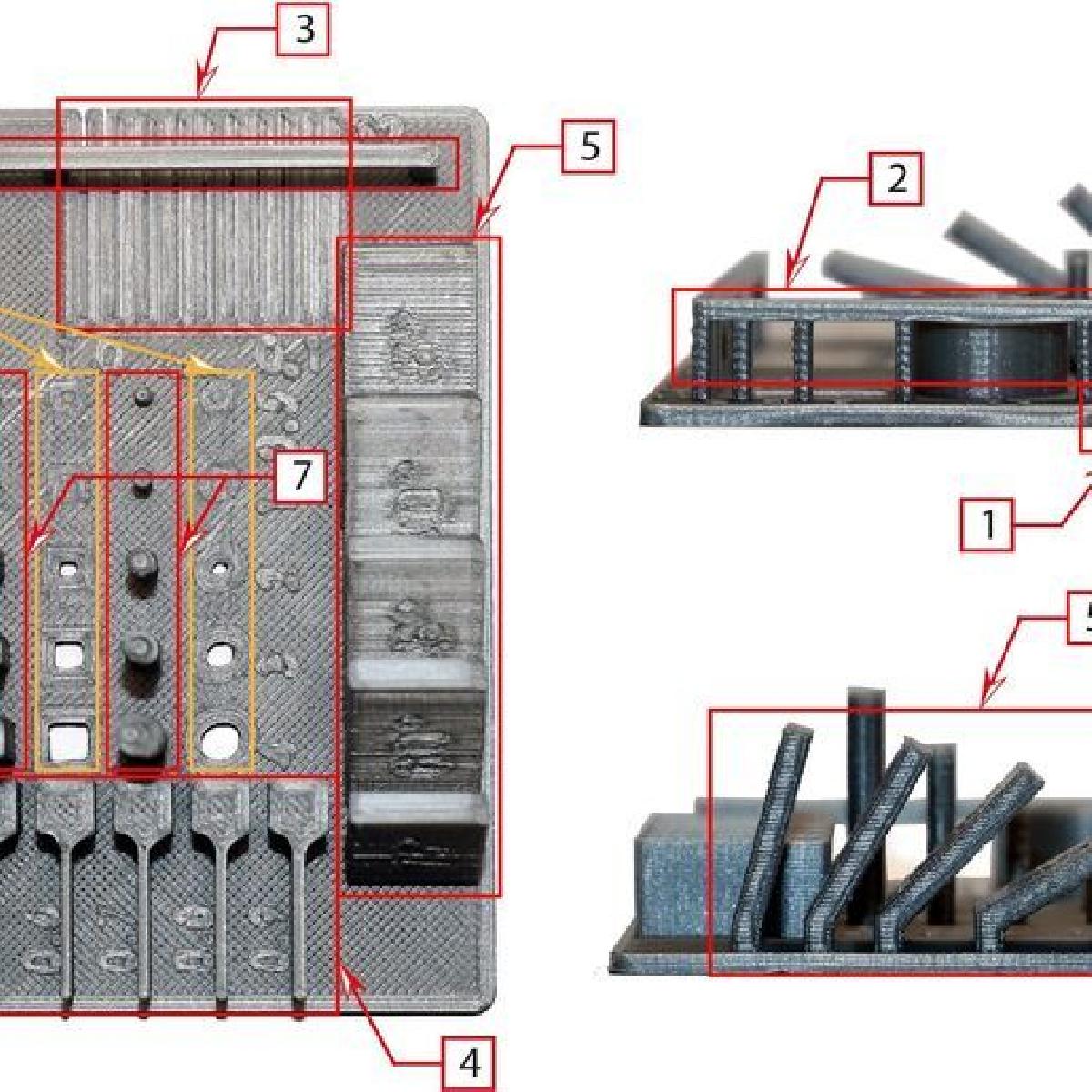 Objeto de teste com elementos da norma DIN EN ISO / ASTM 52902