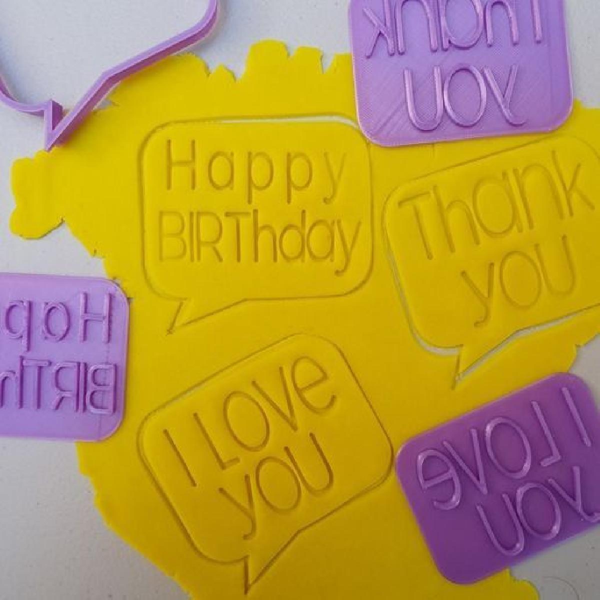 CONJUNTO DE CORTADOR E 3 CARIMBOS PENSATIVOS / CORTADOR DE BOX DE DIALOGO