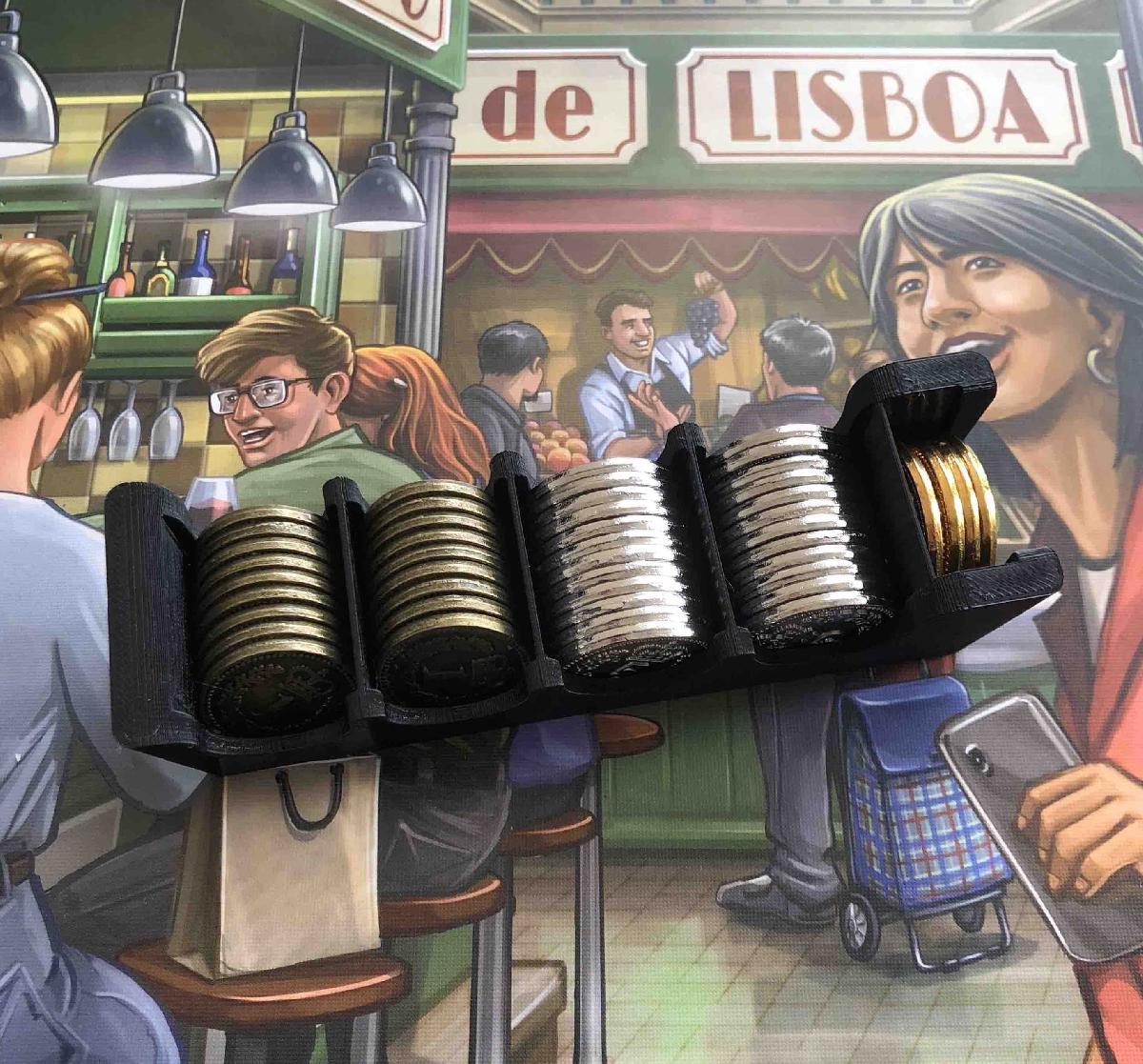 Mercado de Lisboa Caixa de Dinheiro / Organizador de Jogos de Tabuleiro / AddOn de Jogo de Tabuleiro
