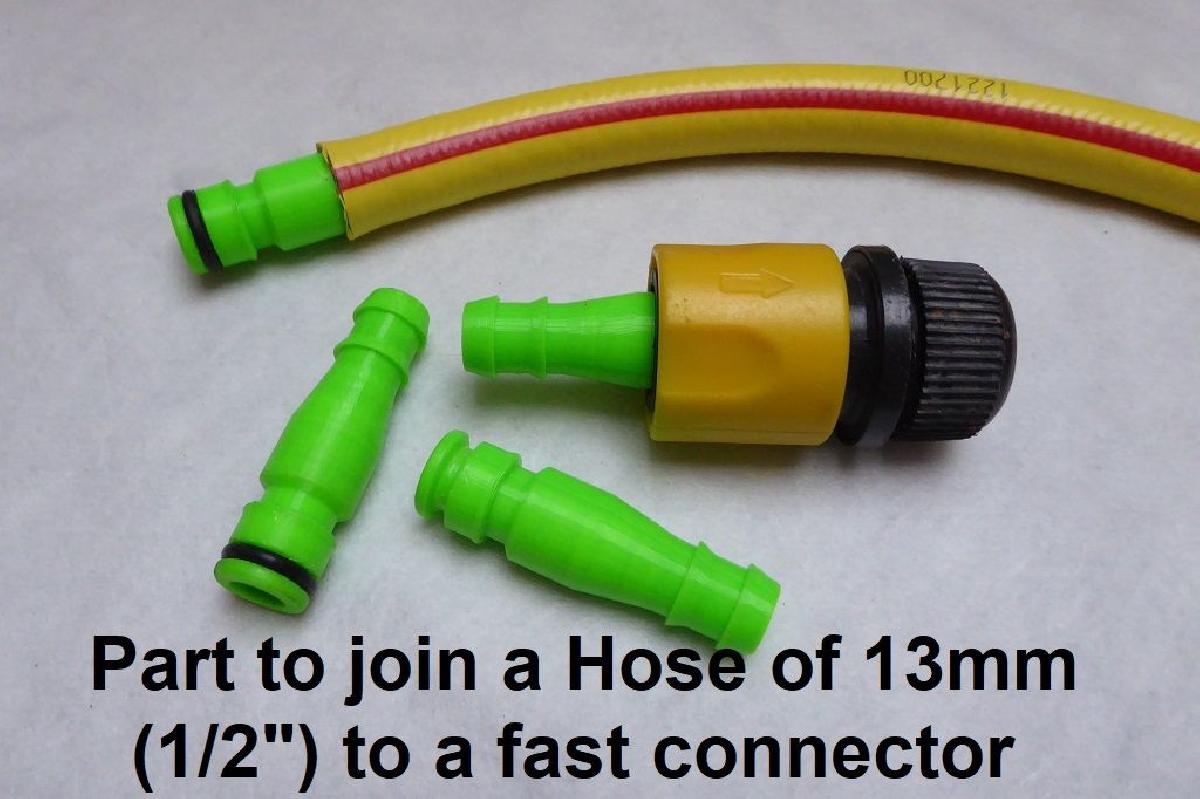 Parte para conectar uma mangueira de 13mm (1/2") a um conector rapido.
