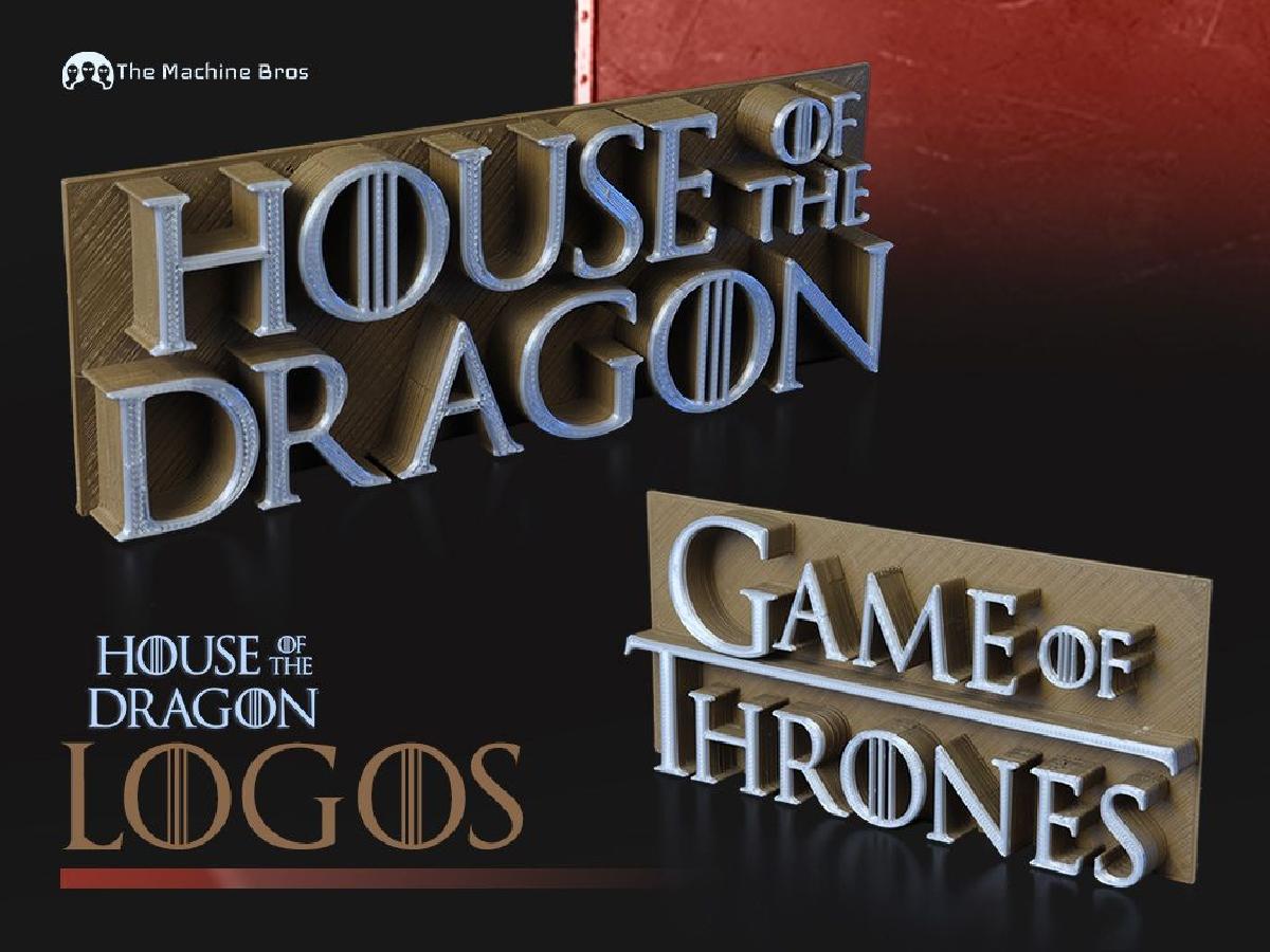Sigilo, logotipos e texto de House of the Dragon e Game of Thrones.