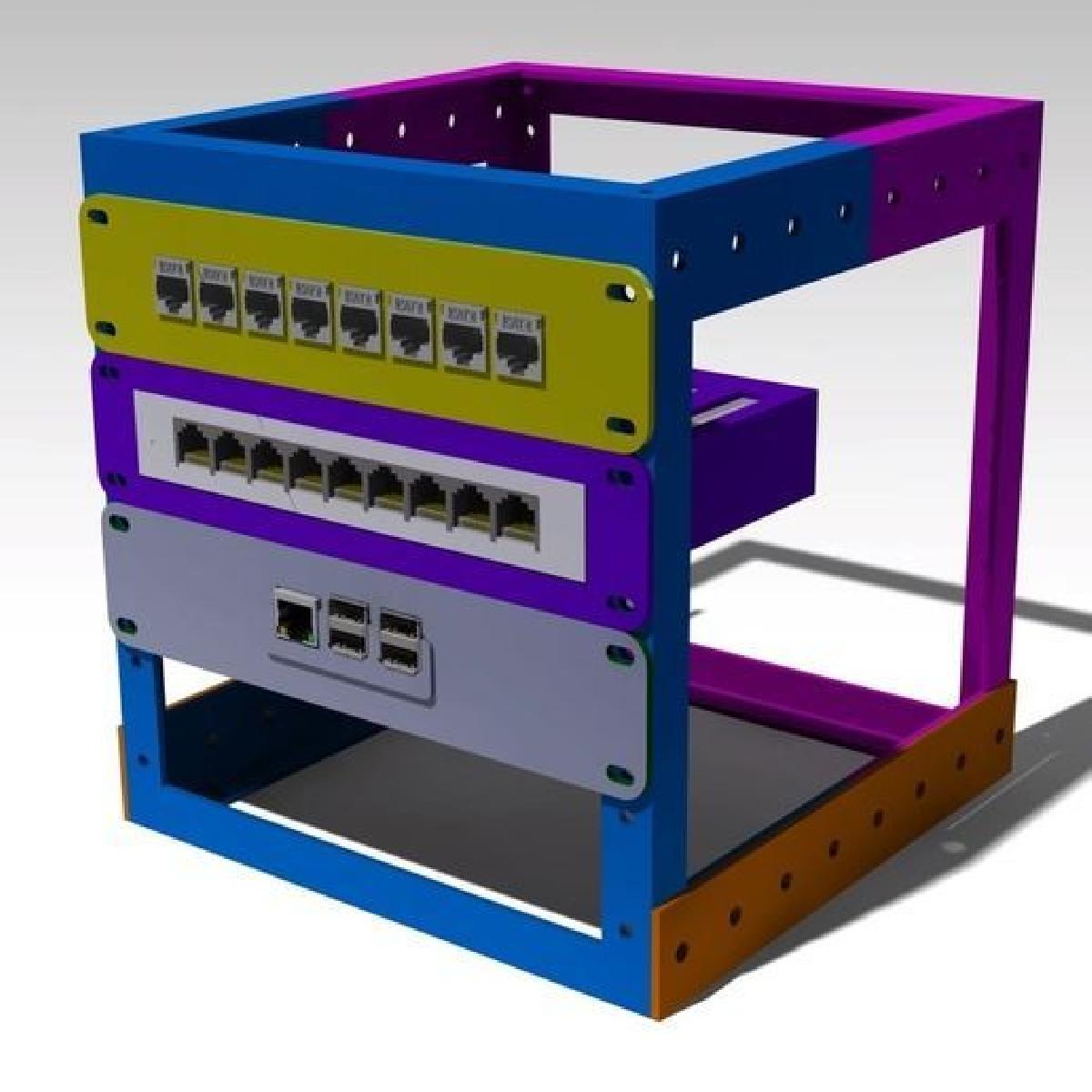 Mini rack de servidor para TP Link TL SG108 e Raspberry Pi