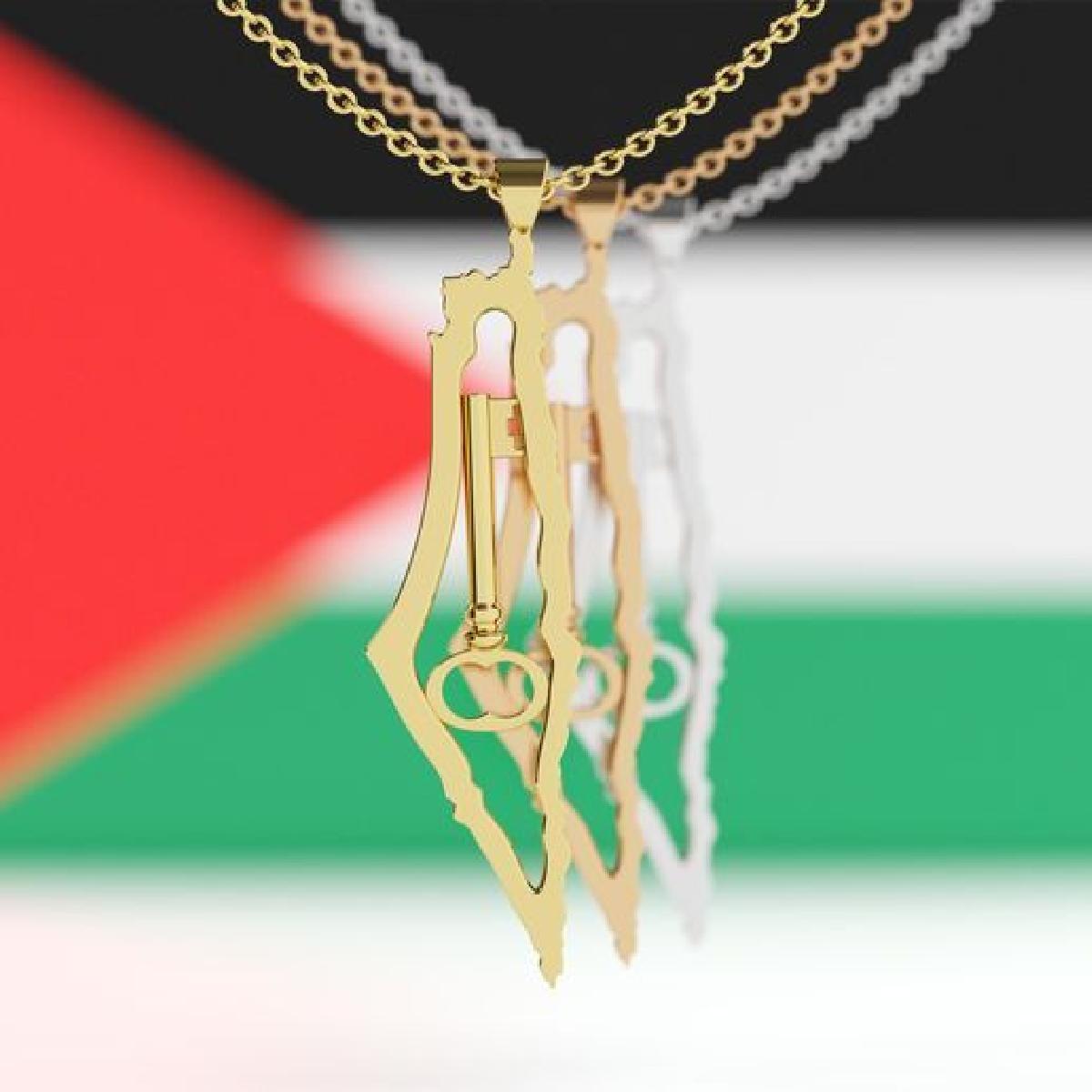 Mapa da Palestina com a chave palestina no centro.
