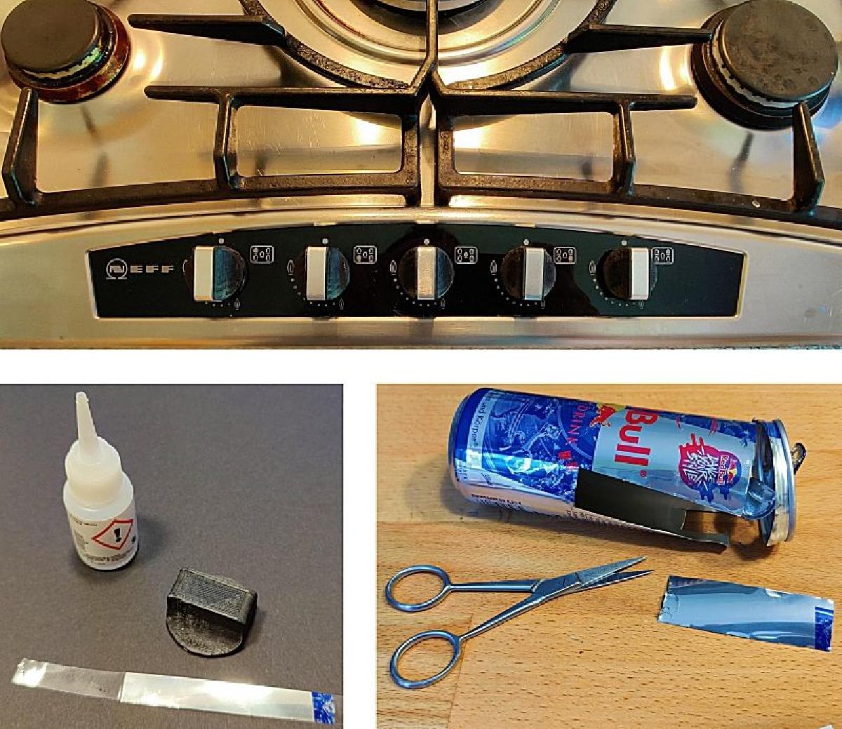 Botao NEFF para fogao a gas com aparencia de aluminio.