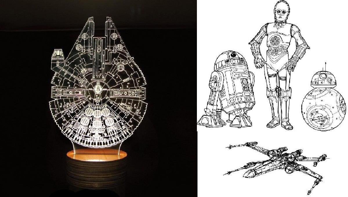Suporte e luz Star Wars, Milenio, droide,...