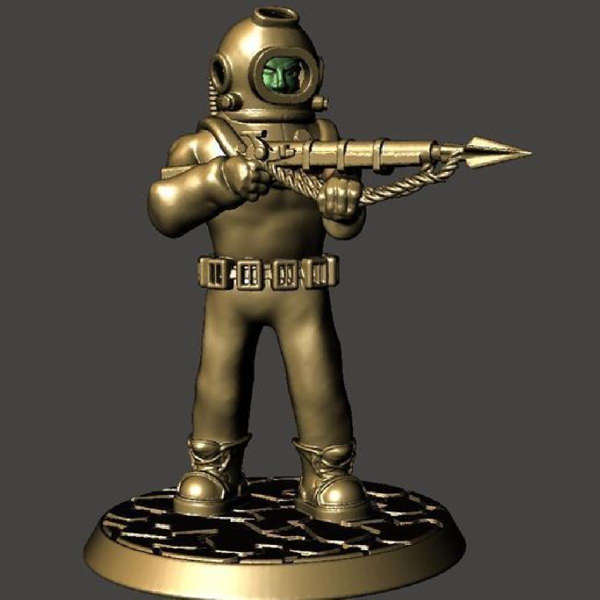 Mergulhador de 28 mm Sci Fi Deep Sea com Arpao