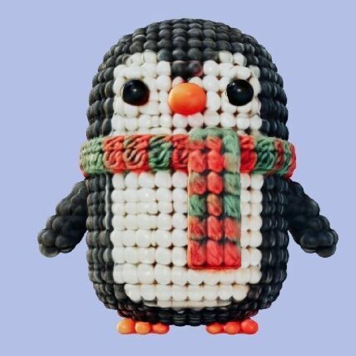 Pinguim Minimalista com Acabamento de La em Ponto Cadeia