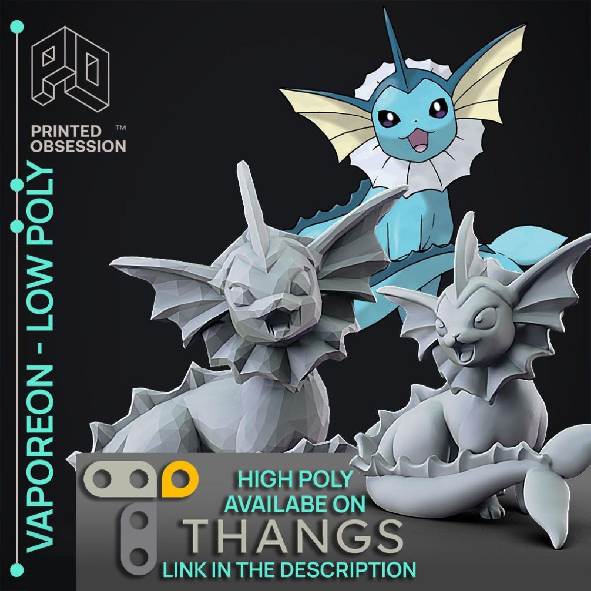 Vaporeon Pokemon Arte de fa em baixa poli.