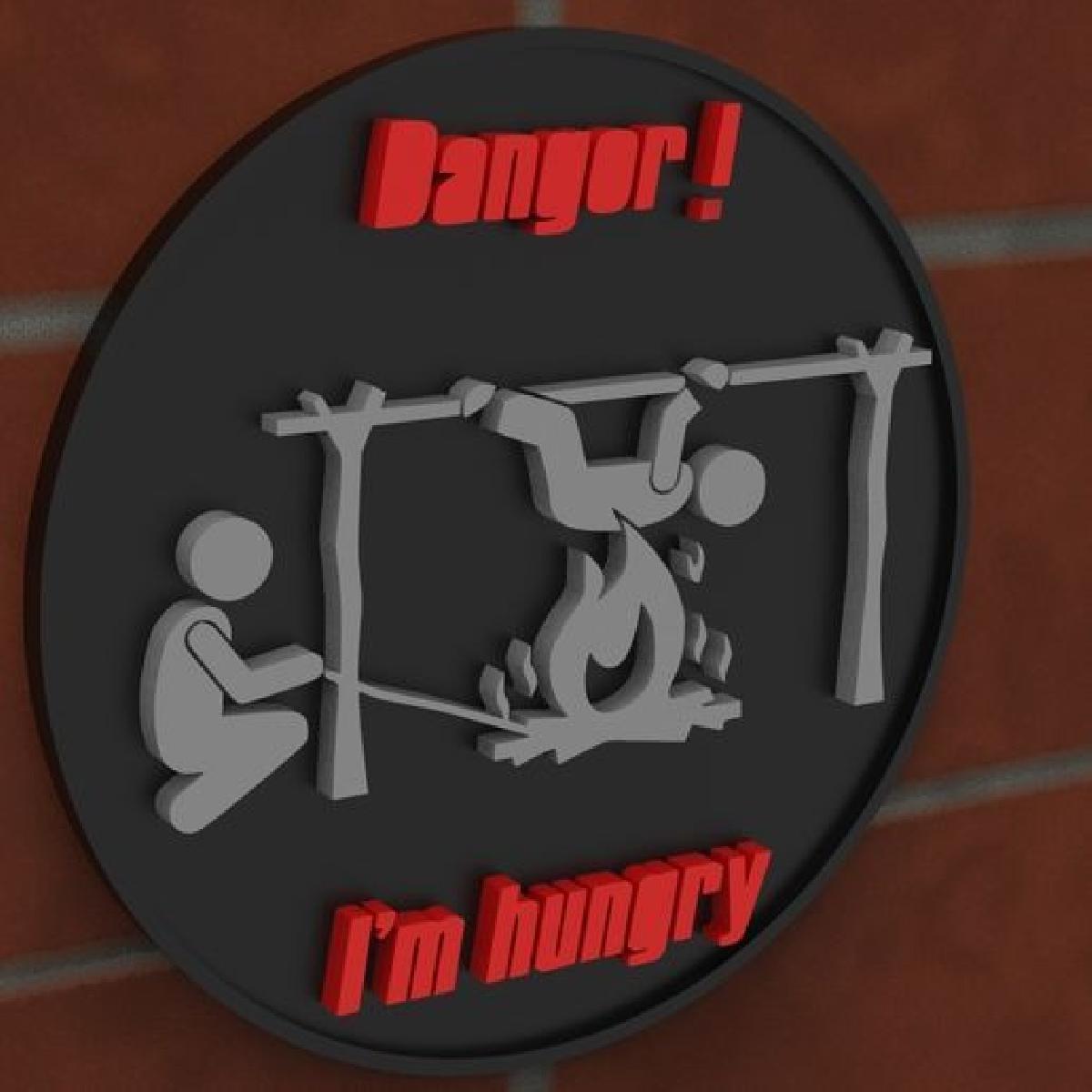 Estou com fome, placa de perigo.