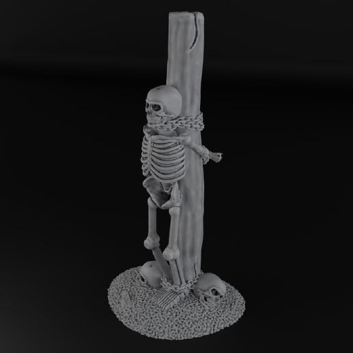 esqueleto preso a um poste modelo 3D de wargames