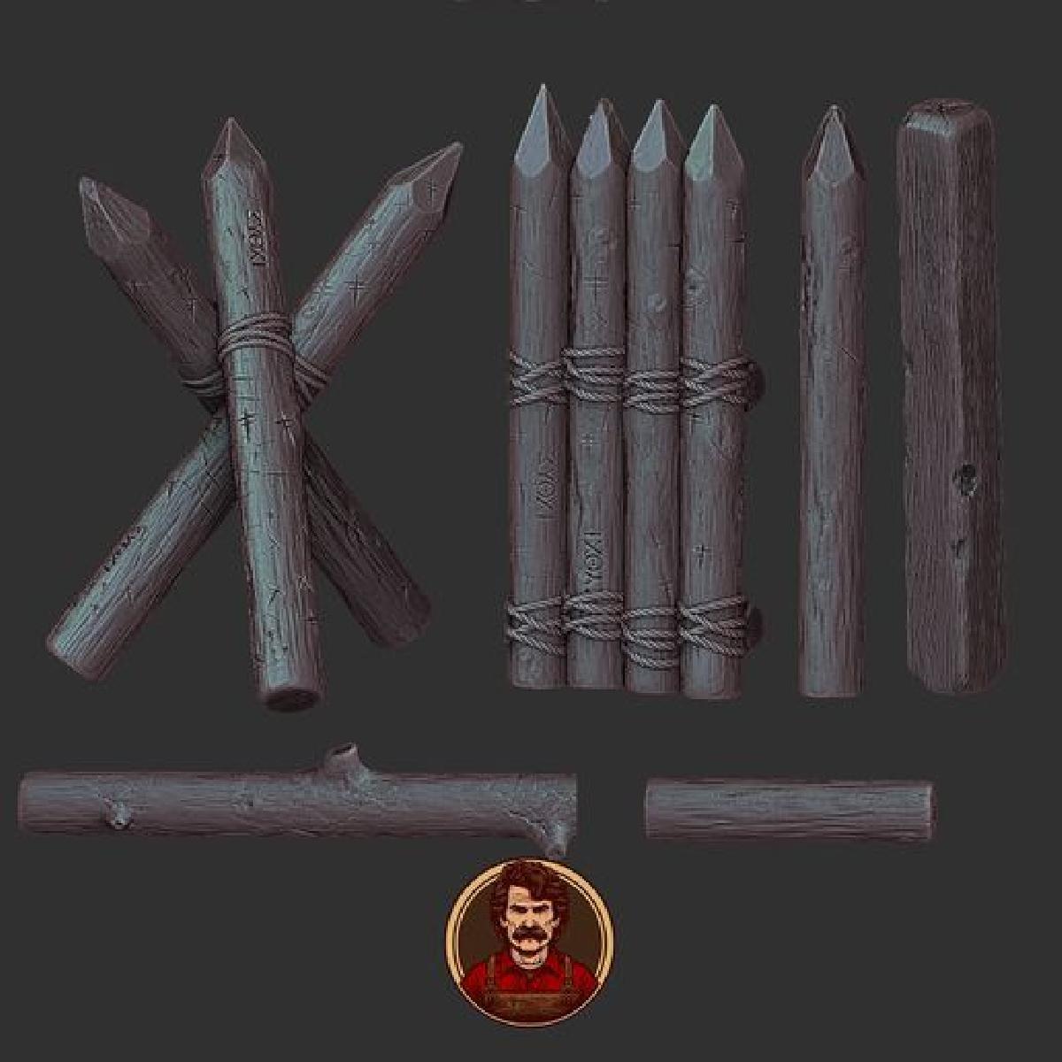 Pilares de madeira, barricadas, guerra de trincheira, pacote gratuito.