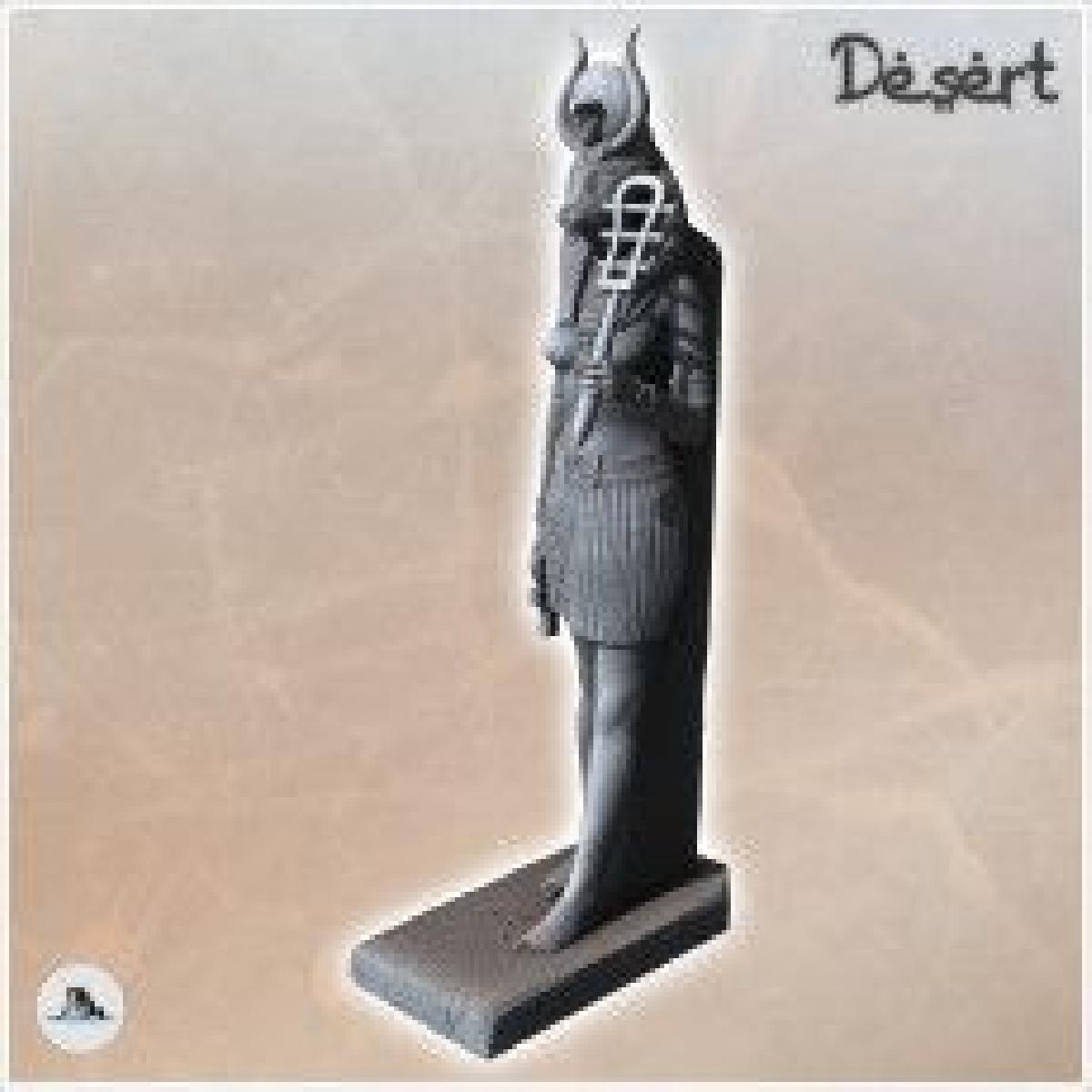 Estatua da Deusa Egipcia Bastet em Pe (1) Paisagem Arenosa do Canyon 28mm 15mm RPG DND Terra Nomade do Deserto Africano