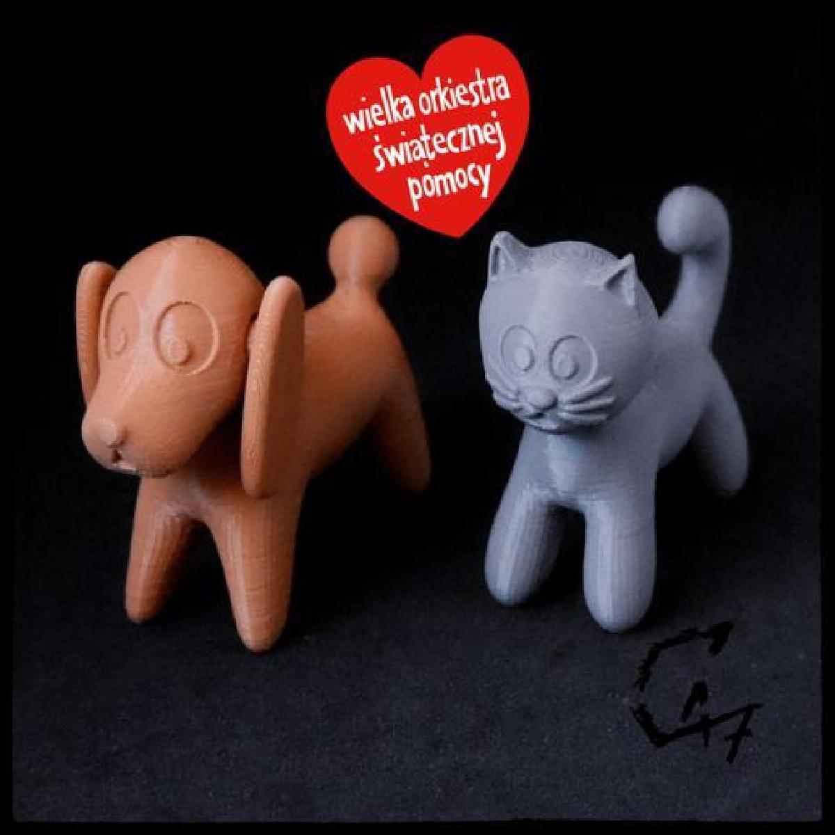 Um cachorro e um gato em miniatura.