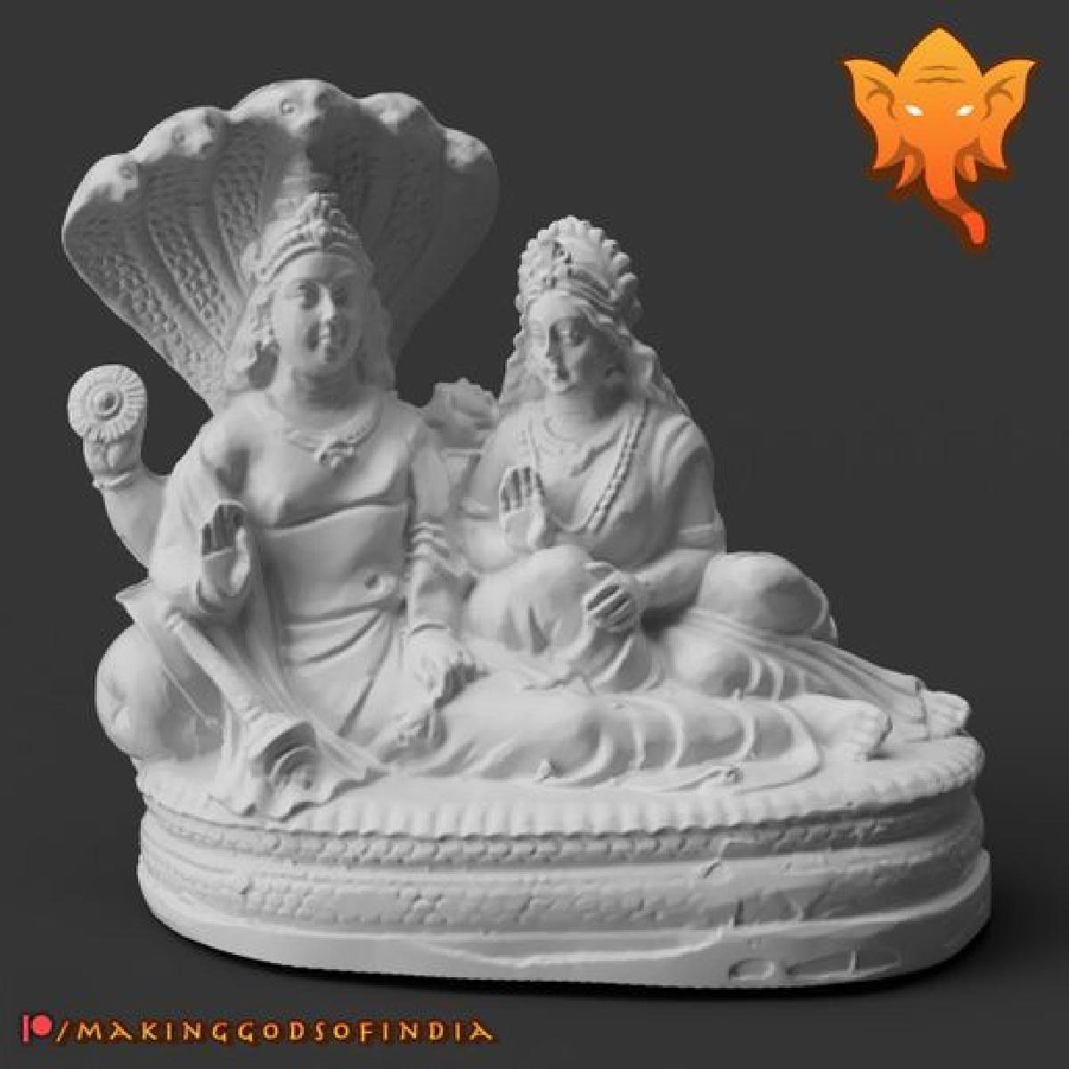 Vishnu e Lakshmi descansando na cobra divina Sesha.