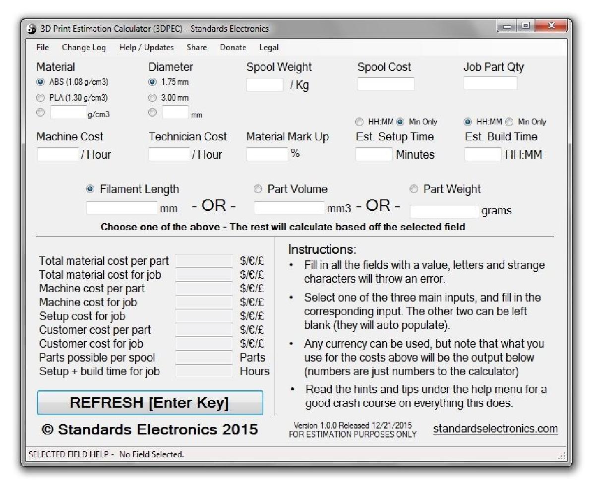 3DPEC Calculadora de Estimativa para Impressao 3D