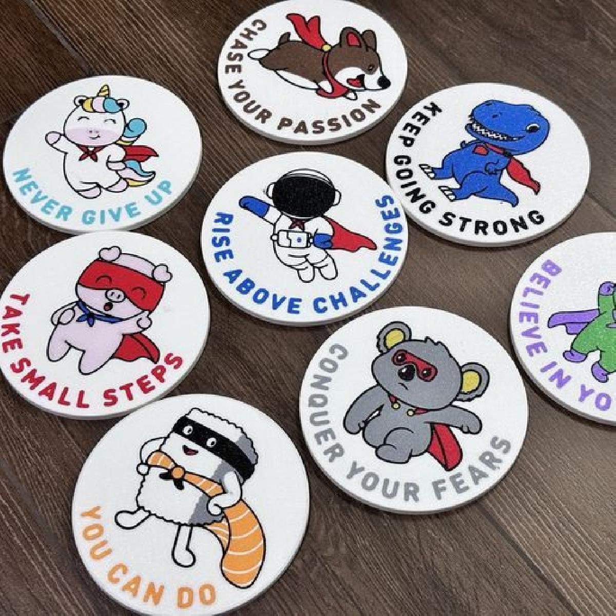 Conjunto de 8 Sousplat Motivacional de Super Herois Fofos