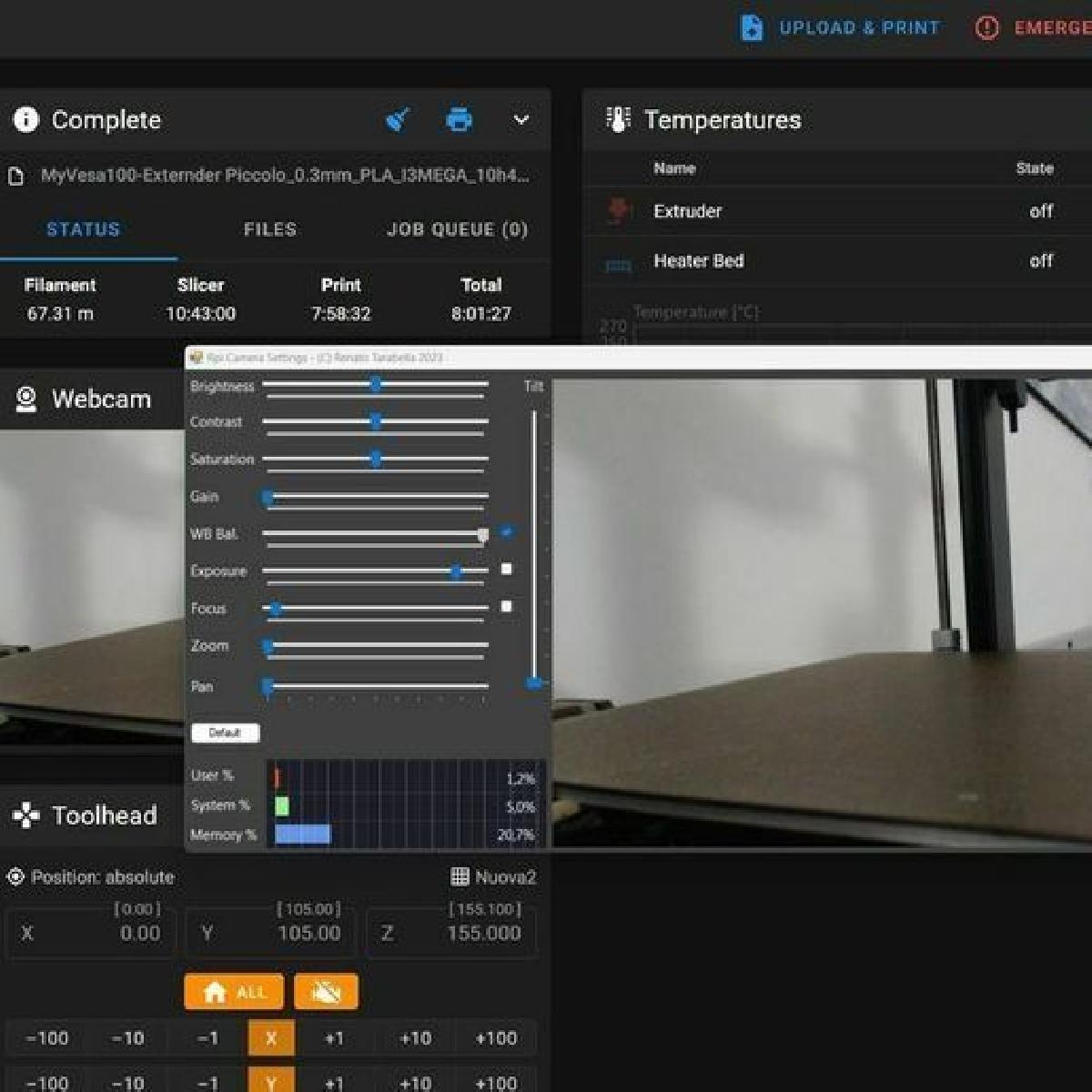 Controle de Camera Klipper para Raspberry Pi