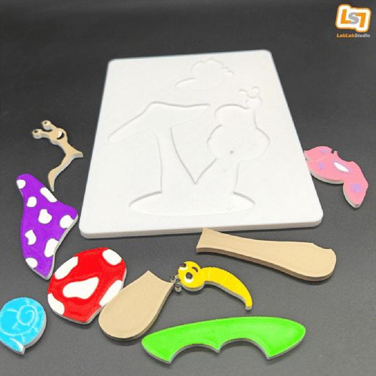 Quebra cabeca de 9 pecas (cogumelos) para criancas de 2 a 4 anos.