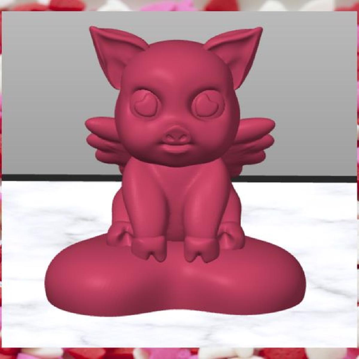 Porquinho Fofo Com Asas Sentado Em Um Coracao