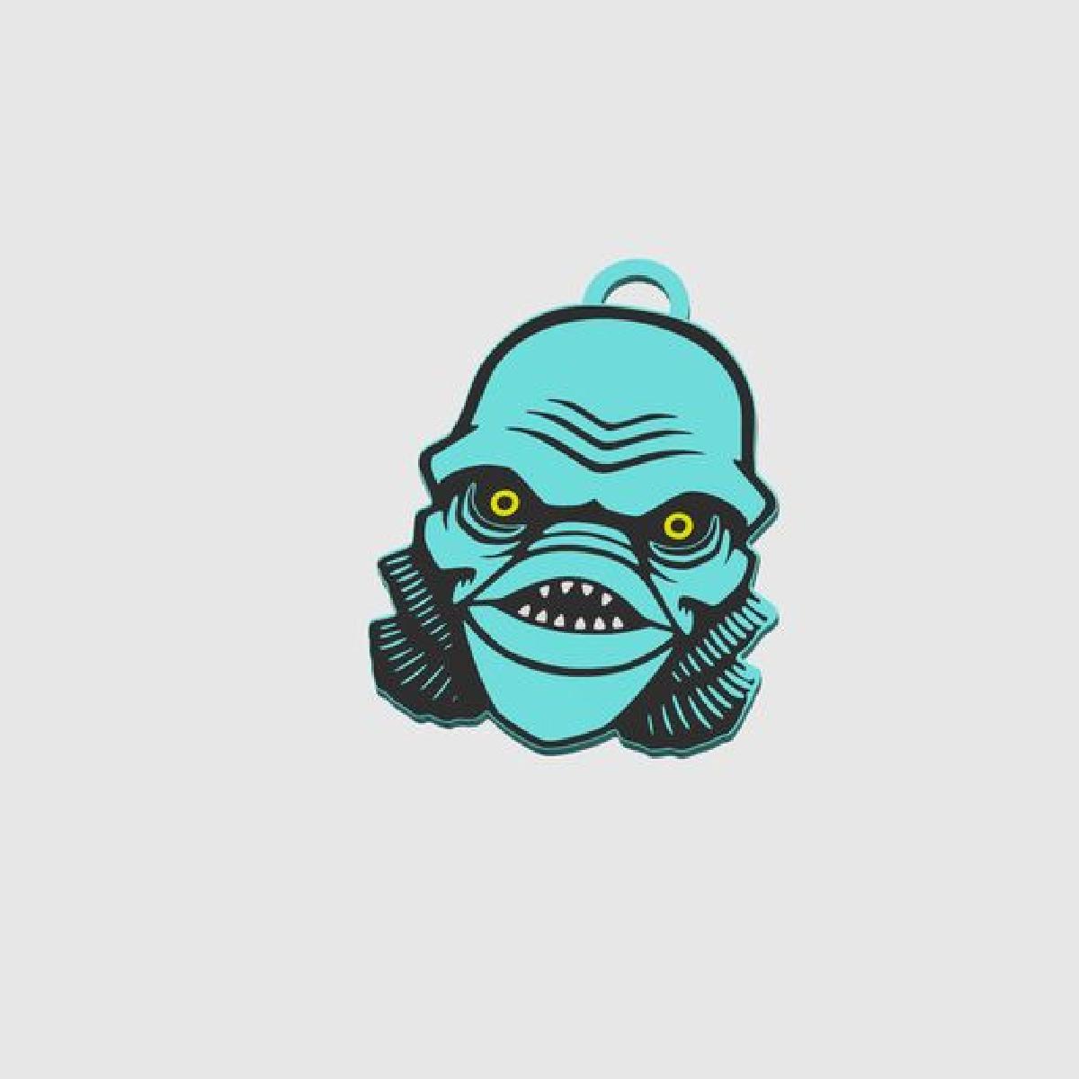 Arte de parede 2D da Criatura da Lagoa Negra e Chaveiro
