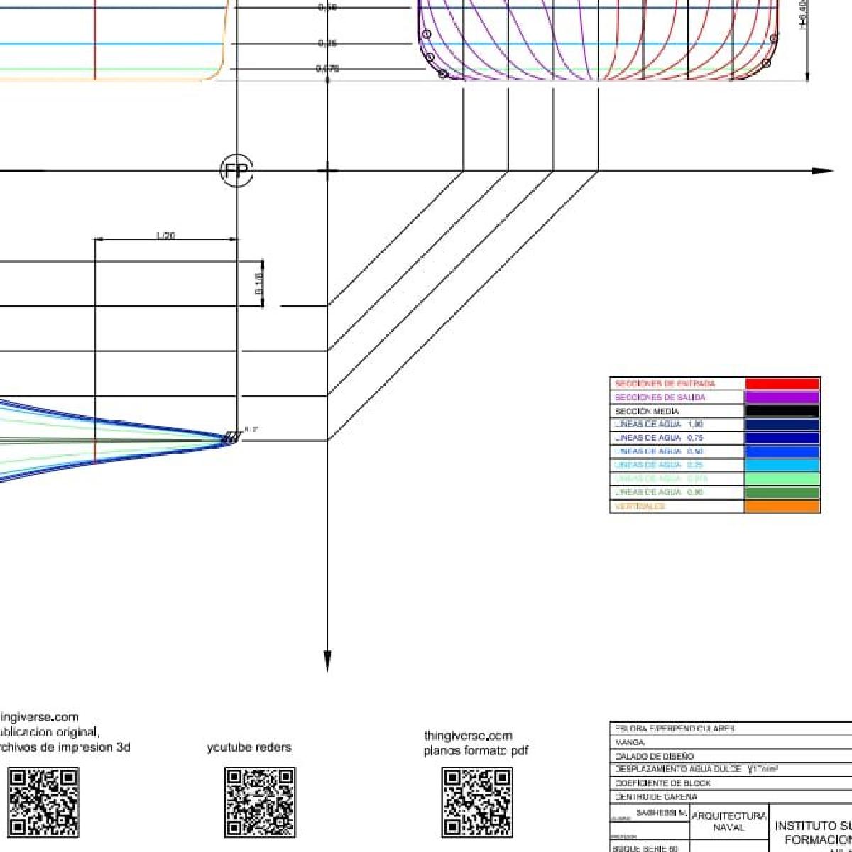 Planos de Buque serie sistematica 60, graficos de empuje, lineas de agua