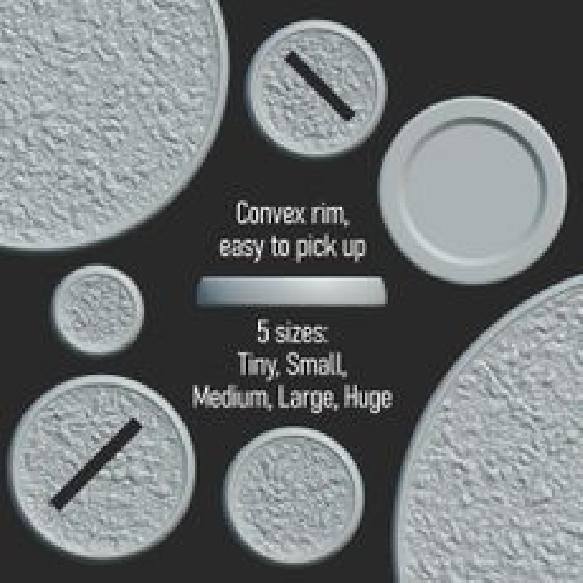 Bases redondas granuladas, 5 tamanhos.