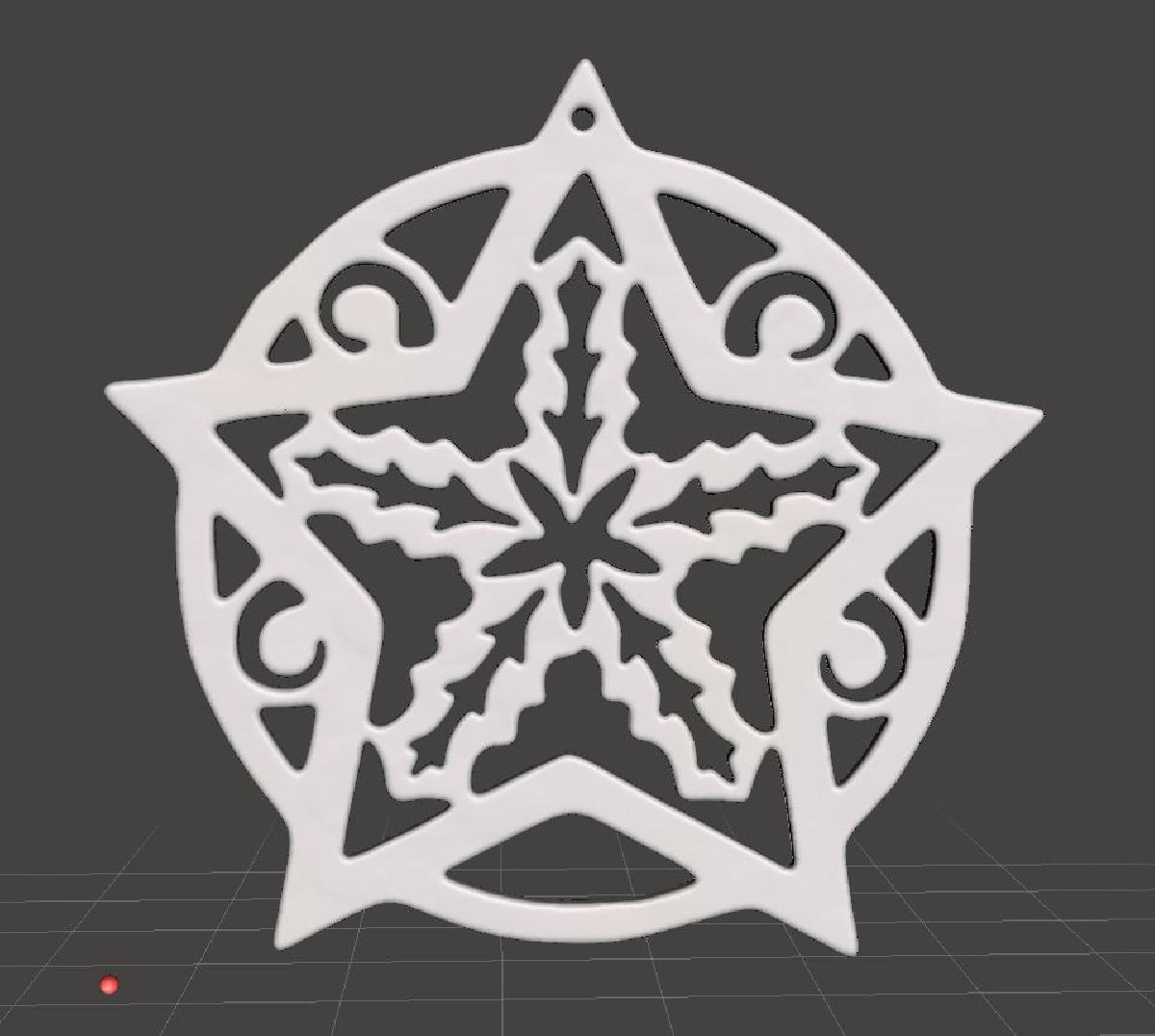 Enfeite de Arvore de Natal   Estrela com azevinho Flat