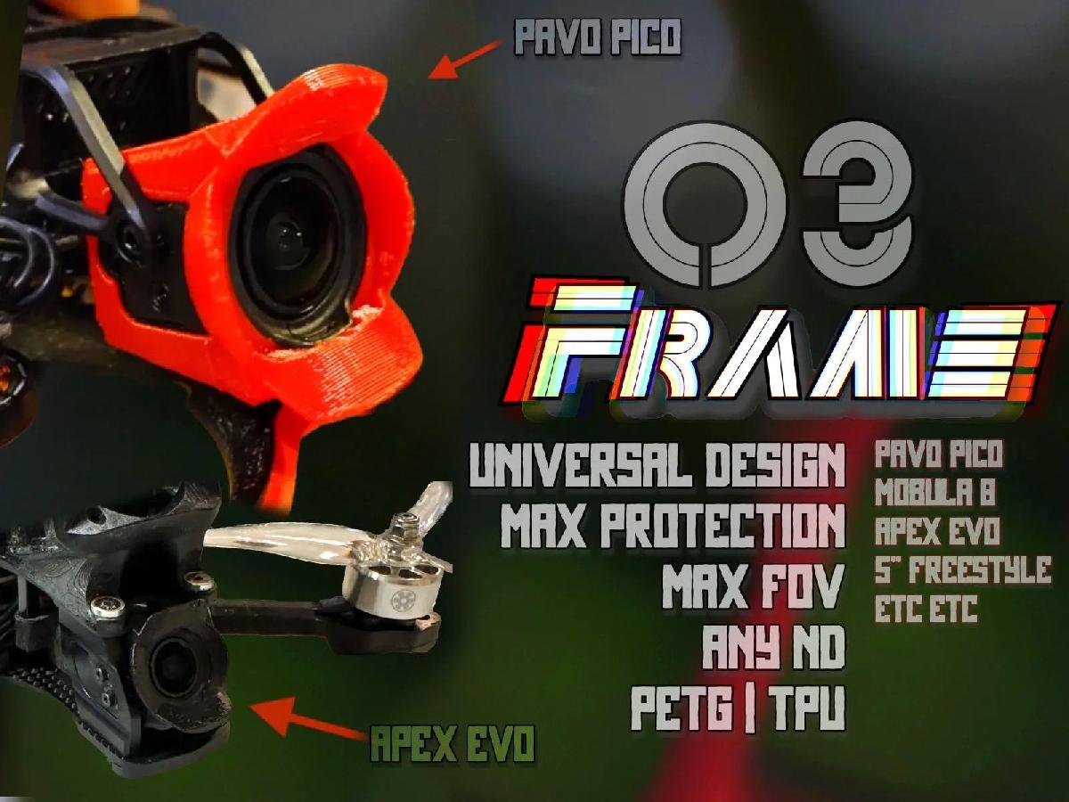 Estrutura da Camera DJI O3: Maxima protecao de lente, tamanho minimo.