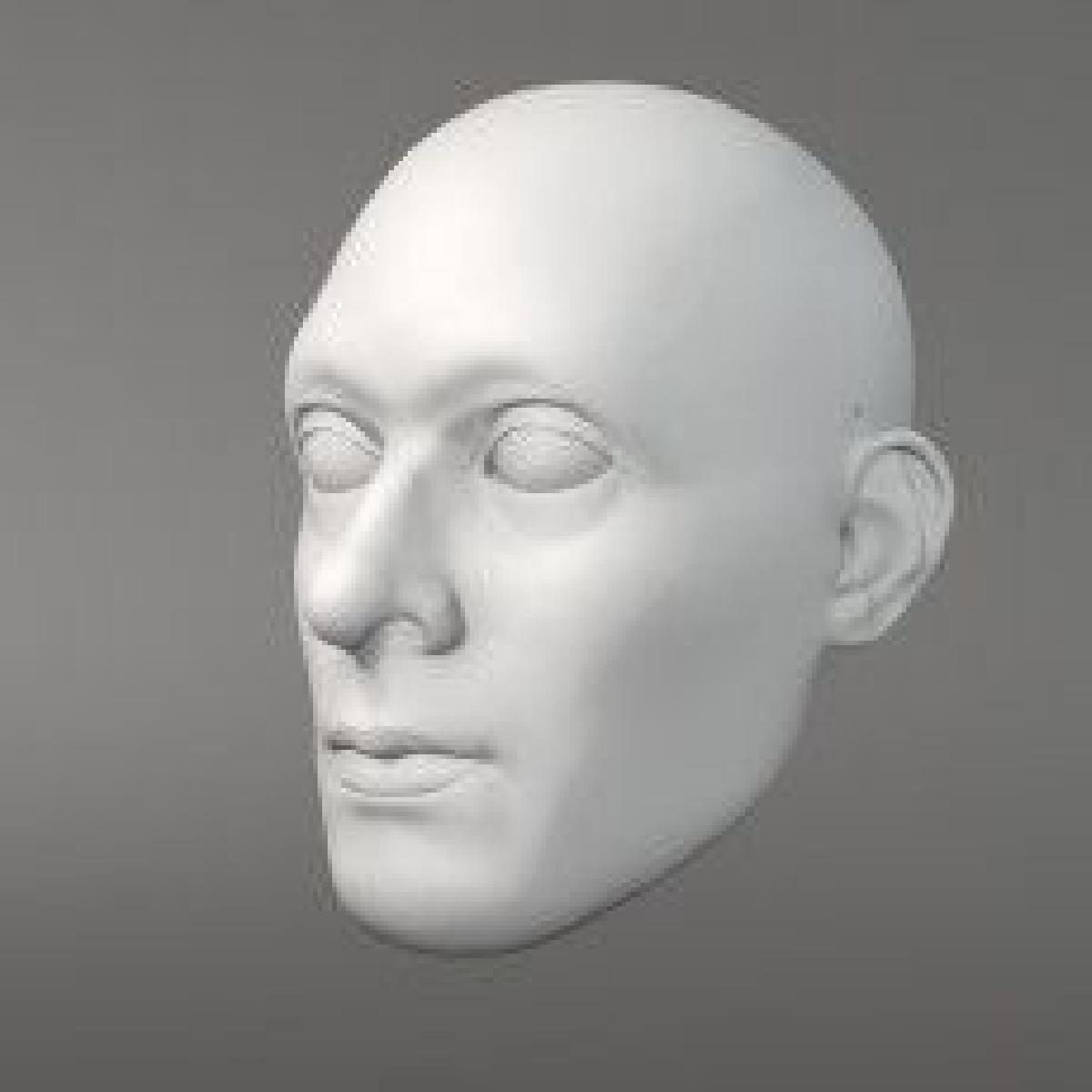 Homem calmo de meia idade, modelo 3D de cabeca (para boneca, marionete, fantoche)