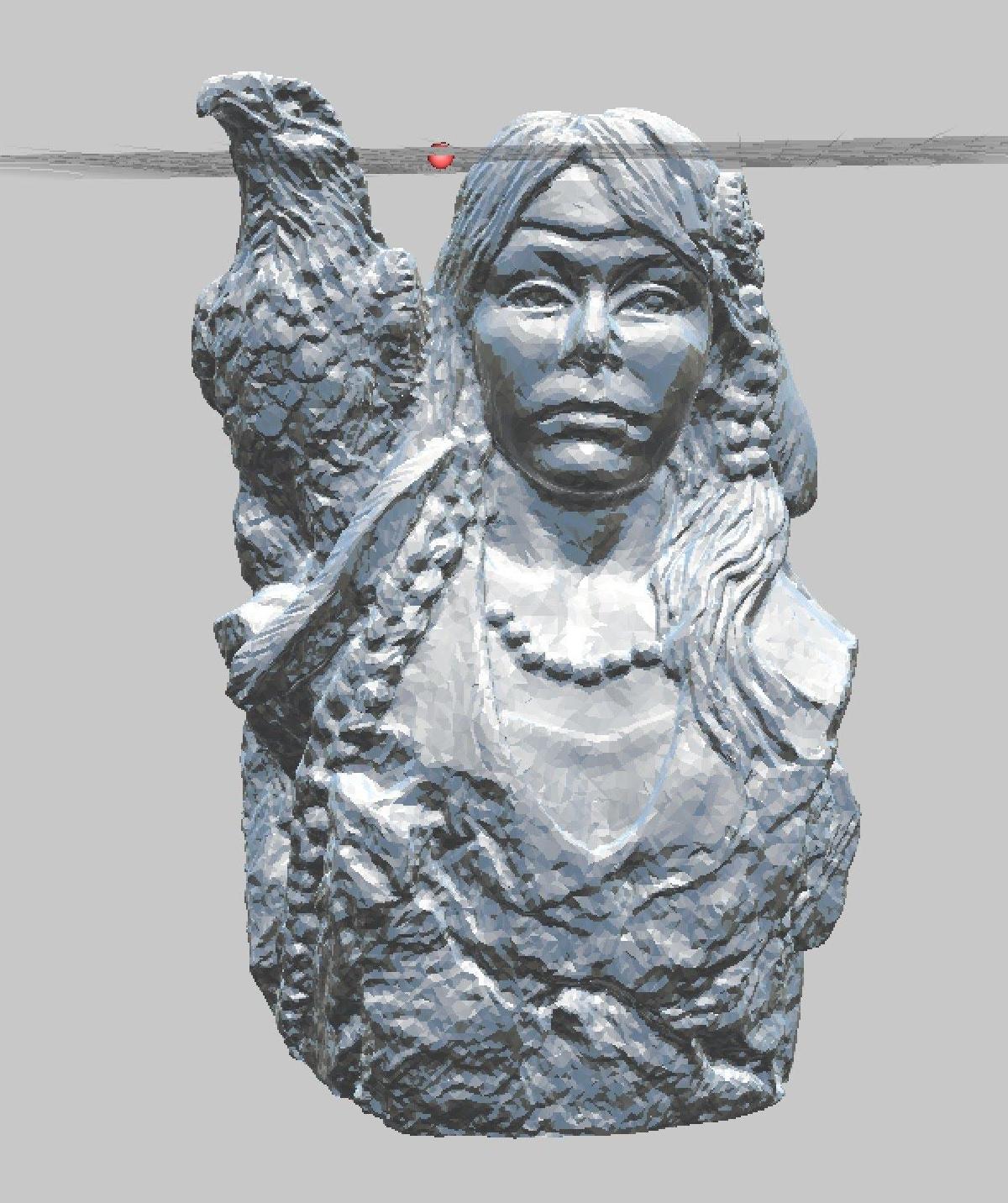 Menina nativa americana (india) com estatua de aguia