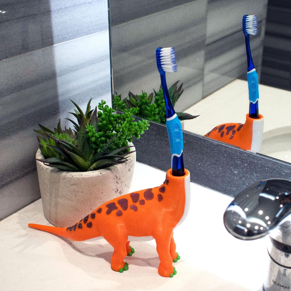 Suporte para escova de dentes de dinossauro multicolorido