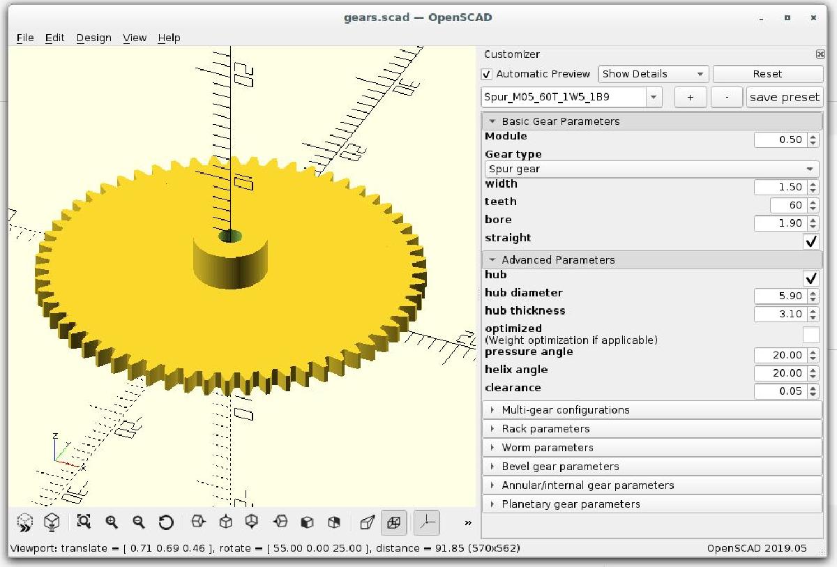 Biblioteca de Engrenagens OpenSCAD com Personalizador