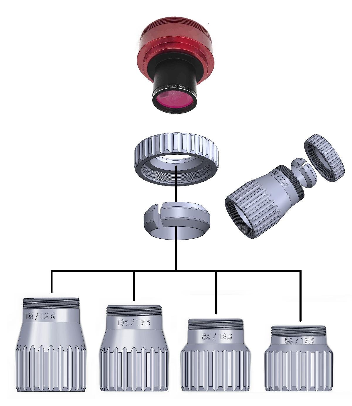 Adaptador para cameras ASI em redutor f6.3 com aperto anelar