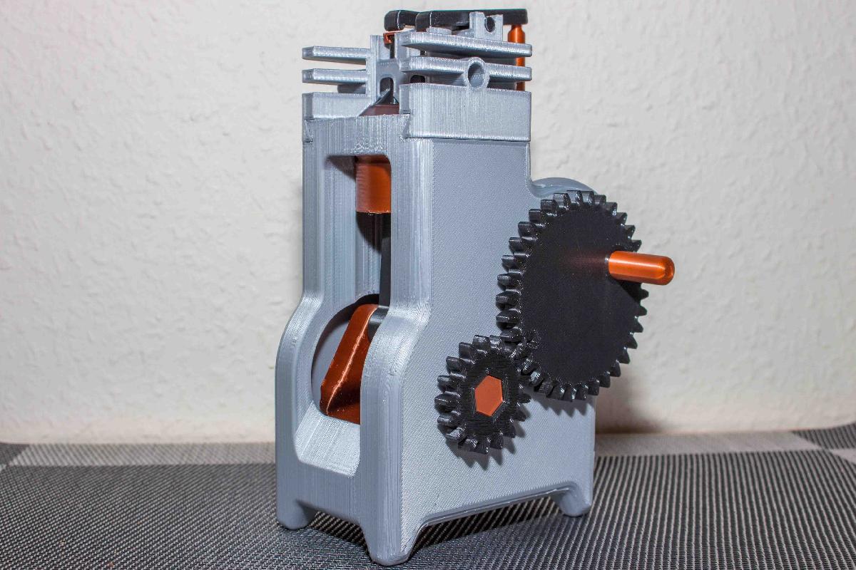 Modelo de motor de 4 tempos completo impresso em 3D